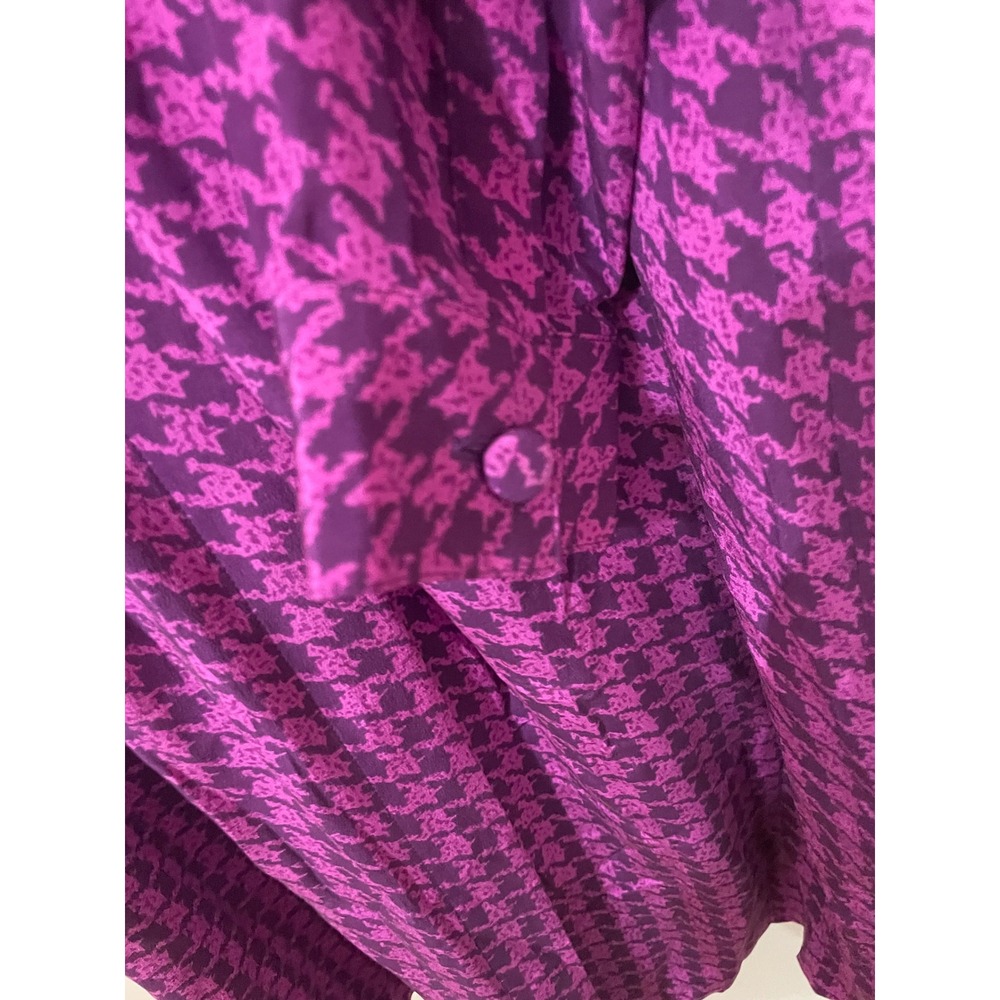 Adrianna Papell Vintage Purple Houndstooth 100% Silk Shirt Dress Size 8 - Picture 7 of 7